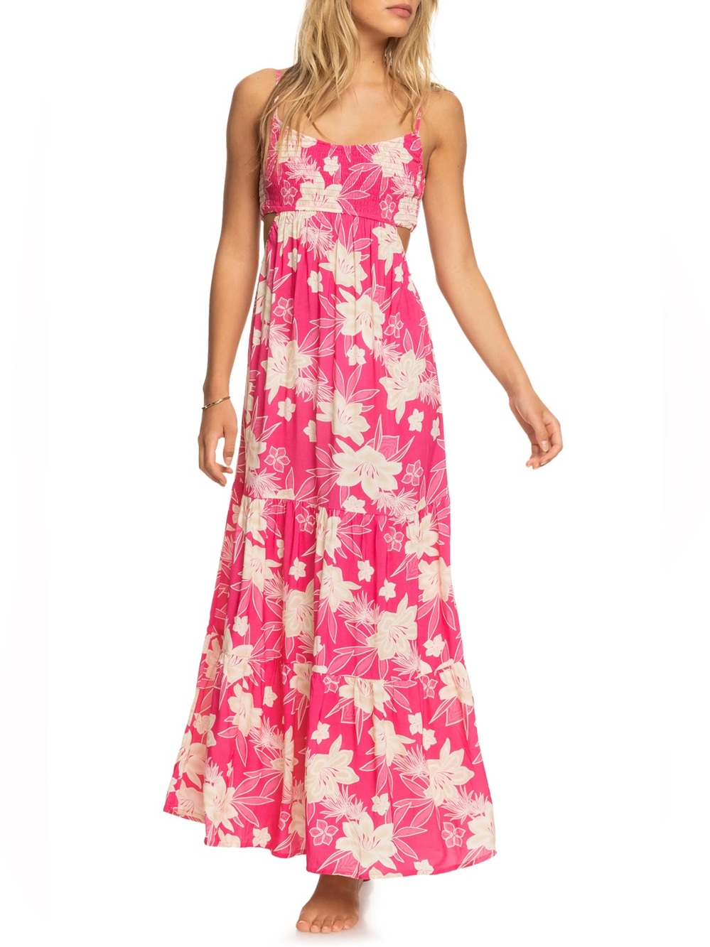 Roxy Hot Tropics Maxi Dress with Cream Floral Pattern Summer
